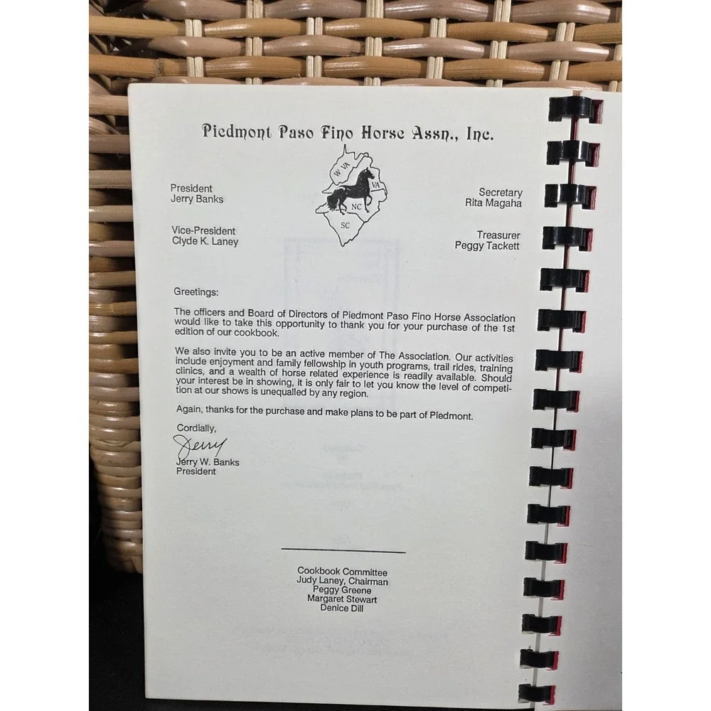 Fino Favorites Spiral Cookbook Piedmont‎ Paso Fino Horse Assn First Printing '89